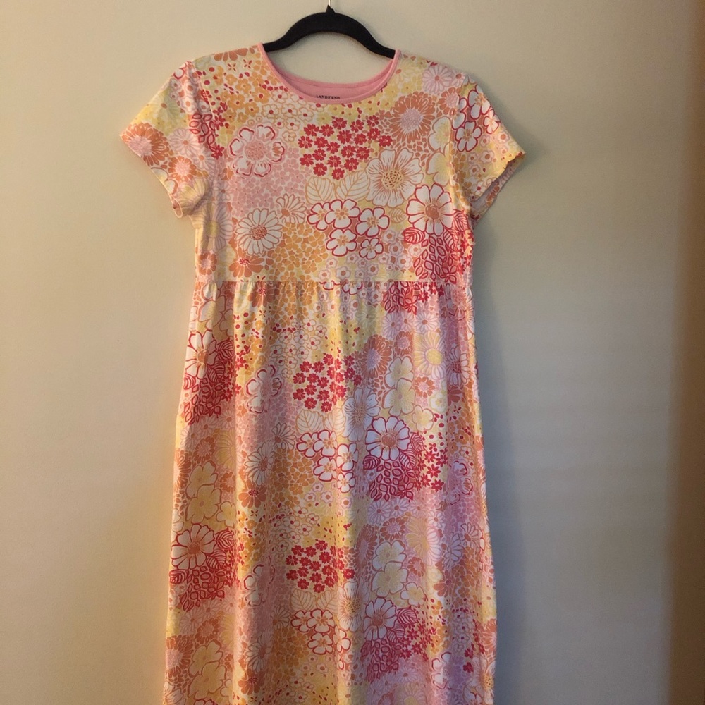 Lands’ End Girls Short Sleeve Floral Dress Size 16